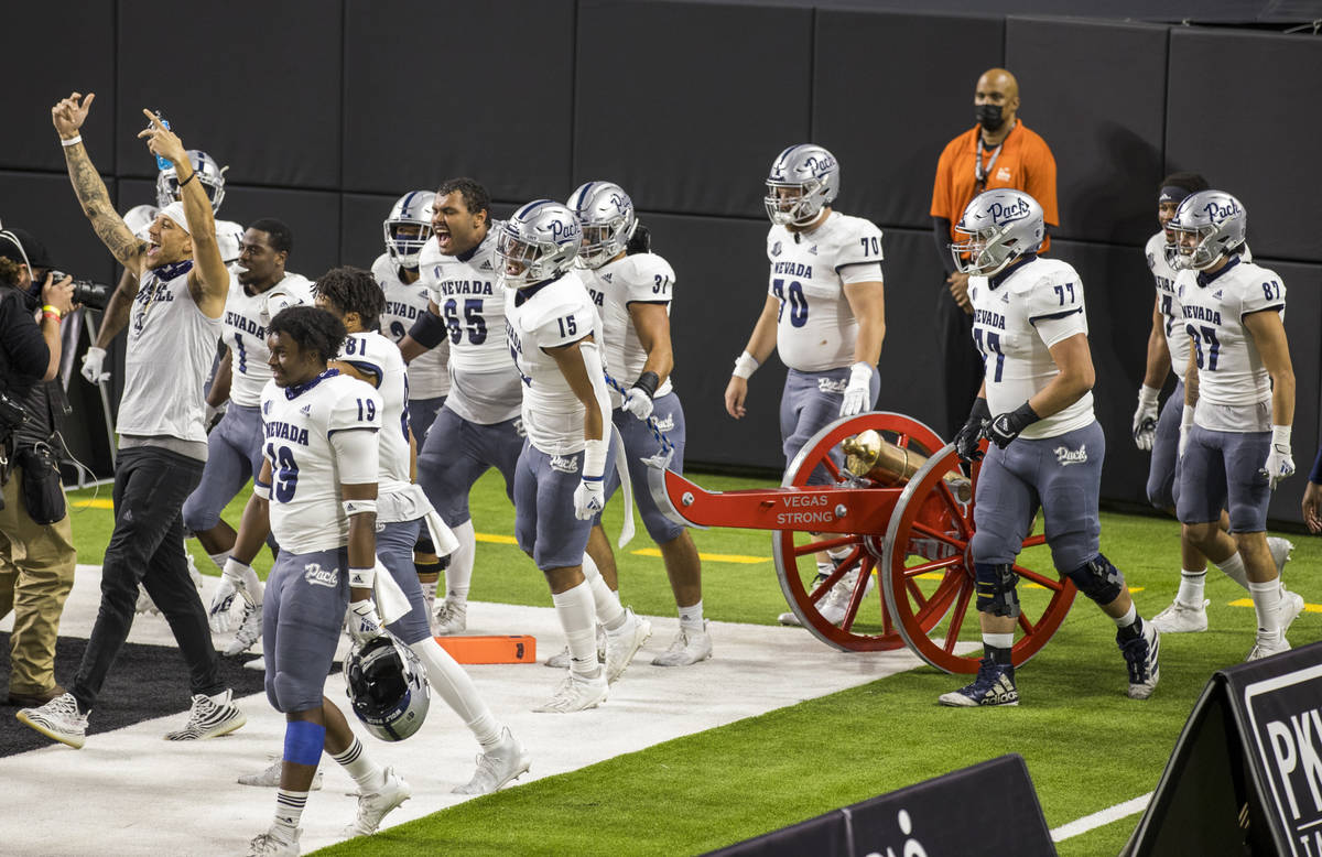 The Nevada Wolf Pack bring in the Fremont Cannon after defeating the UNLV Rebels 37-19 followin ...