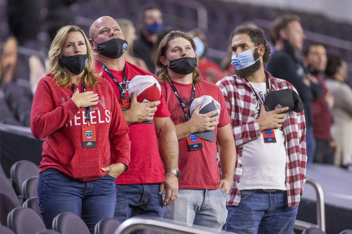 Fans stand for the National Anthem before the first half of the UNLV Rebels versus the Nevada W ...