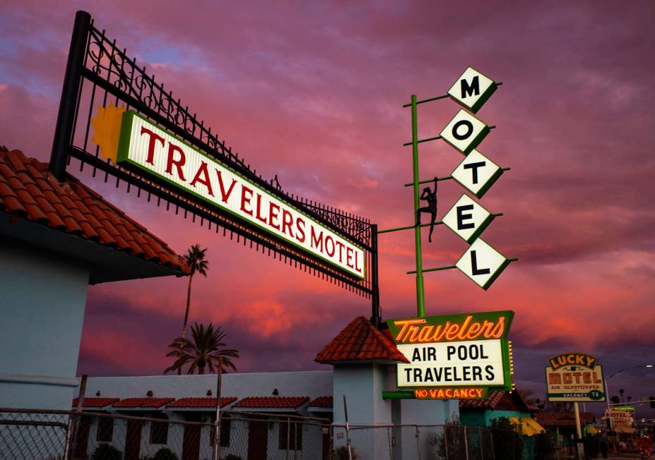 A sign at the Travelers Motel on East Fremont Street was refurbished and reinstalled as part of ...
