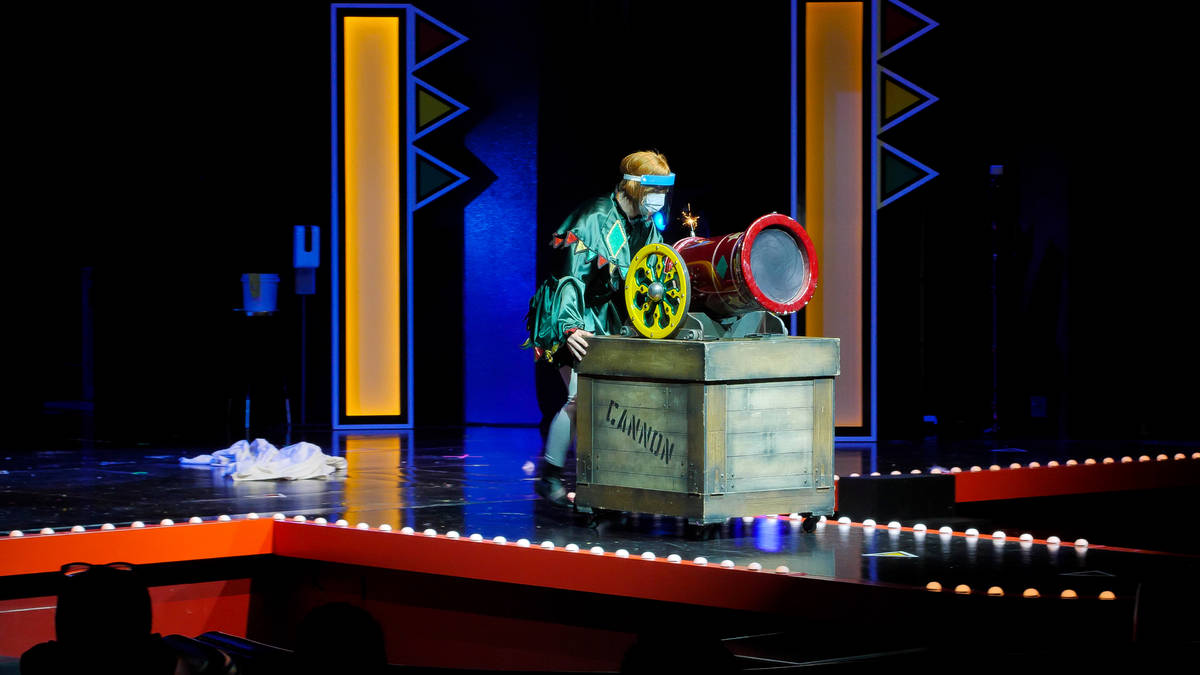 Squire (Brett Alters) is shown performing prop management in Piff's benefit show for Las Vegas ...
