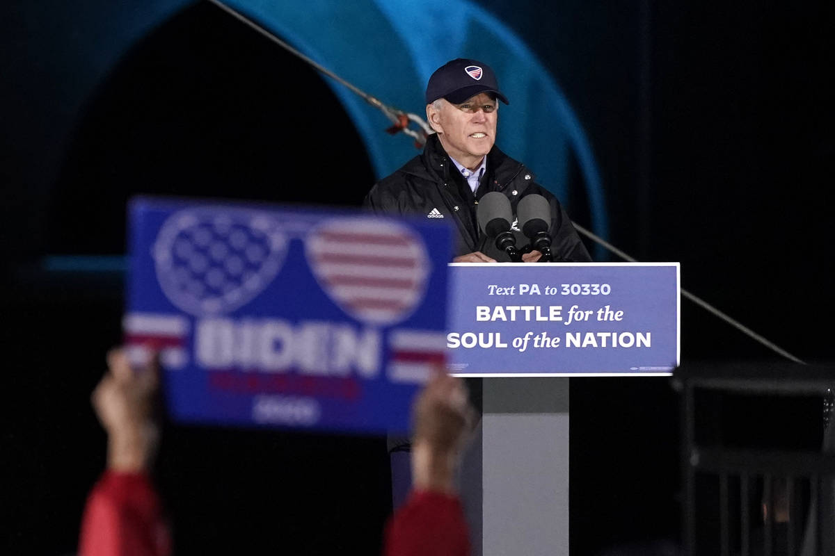 Democratic presidential candidate former Vice President Joe Biden speaks at a drive-in rally at ...