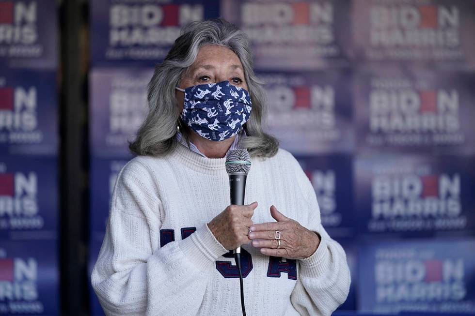 Rep. Dina Titus, D-Nev., speaks at a voter mobilization event on Election Day, Tuesday, Nov. 3, ...