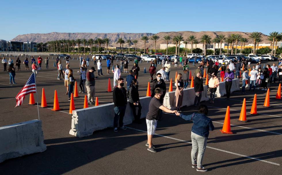 The line outside the voting site at Las Vegas Ballpark has a wait time of about 40 minutes arou ...