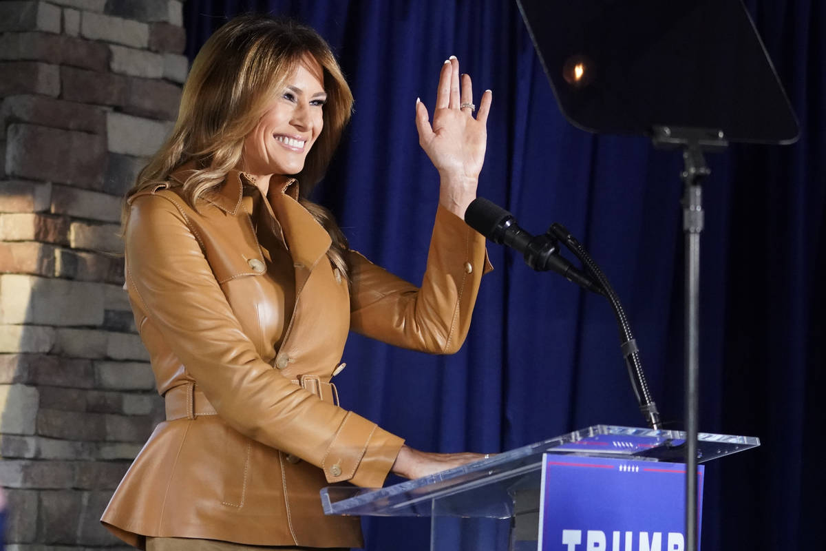First lady Melania Trump speaks during a campaign rally at Magnolia Woods on Monday, Nov. 2, 20 ...