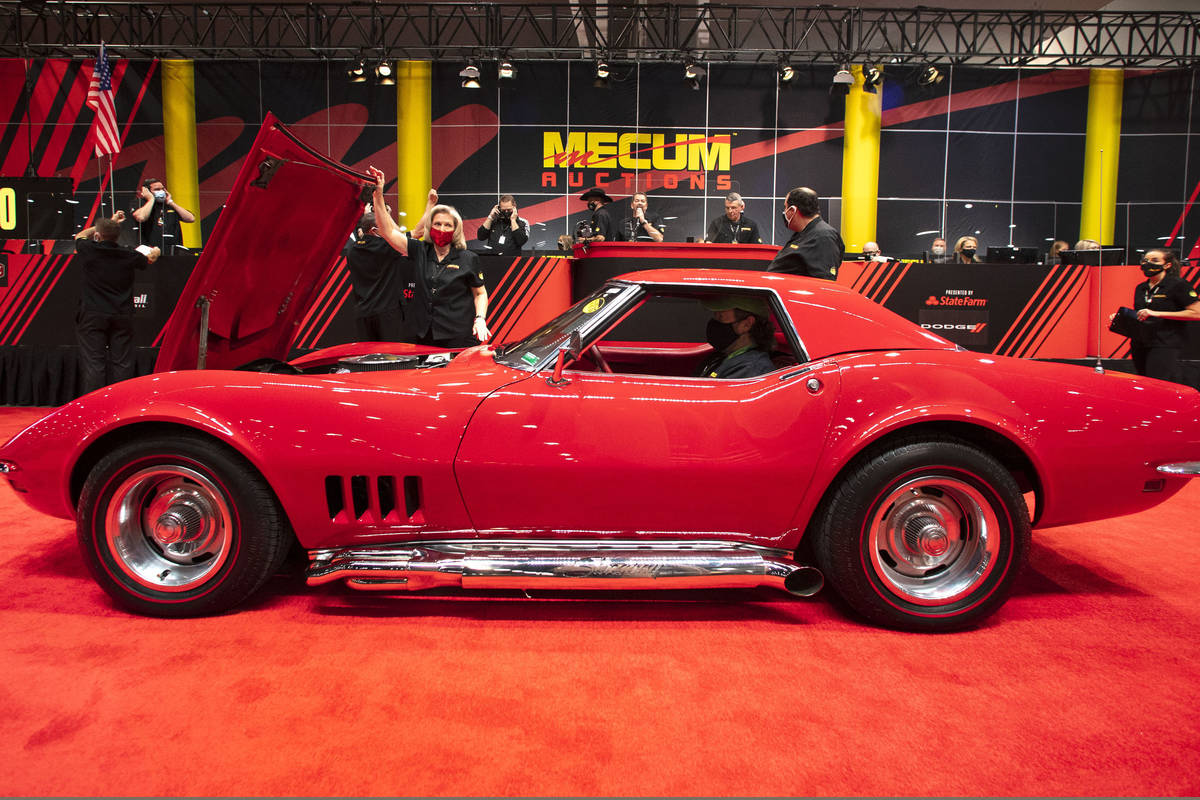 A 1968 Chevy Corvette Convertible is displayed to be auctioned at the Las Vegas Convention Cent ...