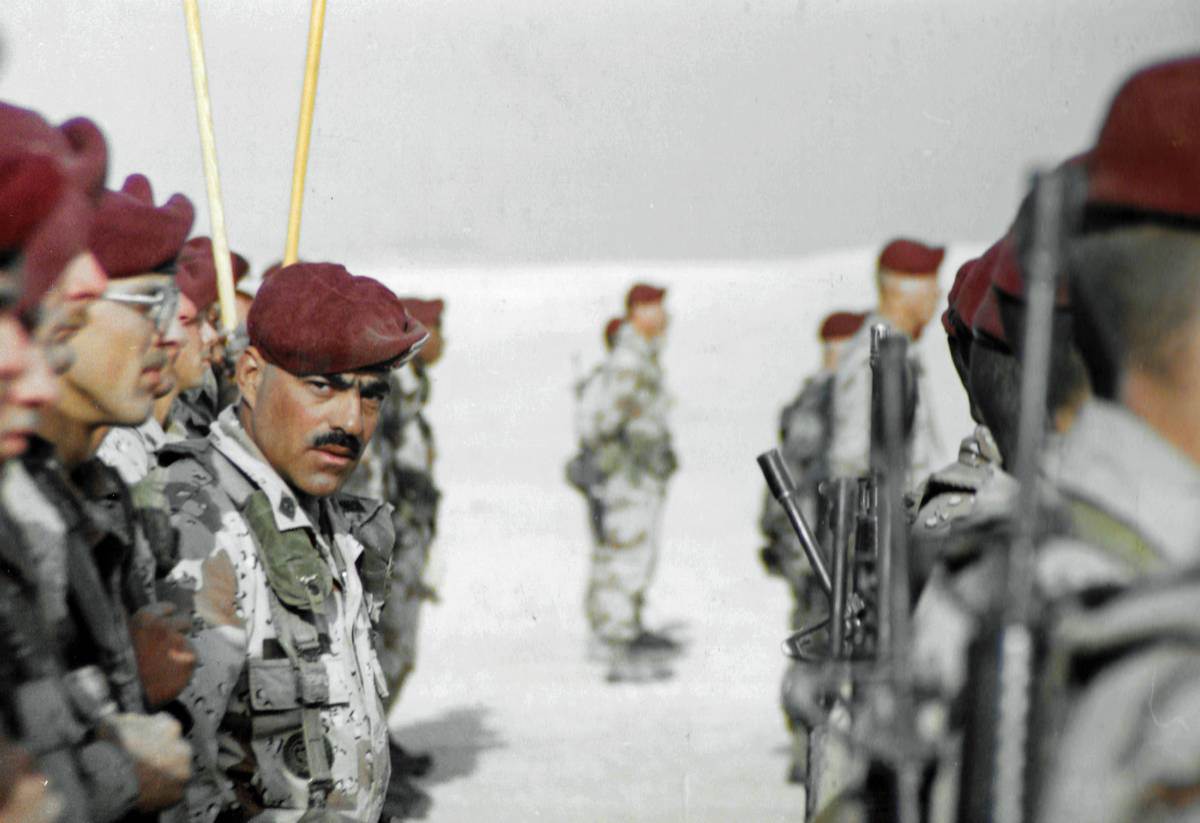 1st Sgt. Alfred “Fred” Ferryerra stands in formation during a ceremony on Christmas Day 199 ...
