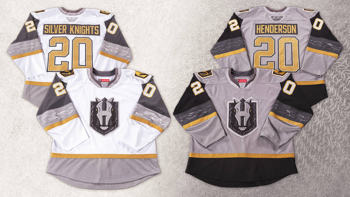 The Henderson Silver Knights' new jersey's, which were unveiled Monday night. (Photo courtesy V ...