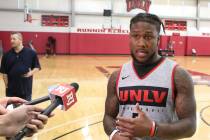 UNLV Rebels guard David Jenkins Jr. talks to the media after team's first basketball practice o ...