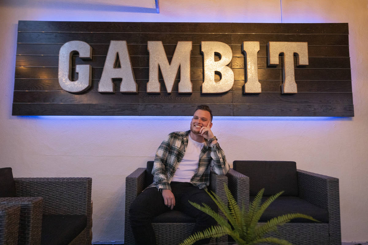 Owner of Gambit, Cody Tomboli, is photographed at Gambitճ newly renovated patio, in Hende ...