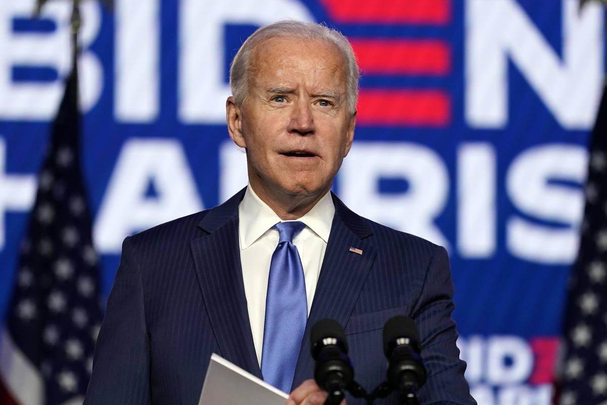 Democratic presidential candidate former Vice President Joe Biden speaks Friday, Nov. 6, 2020, ...