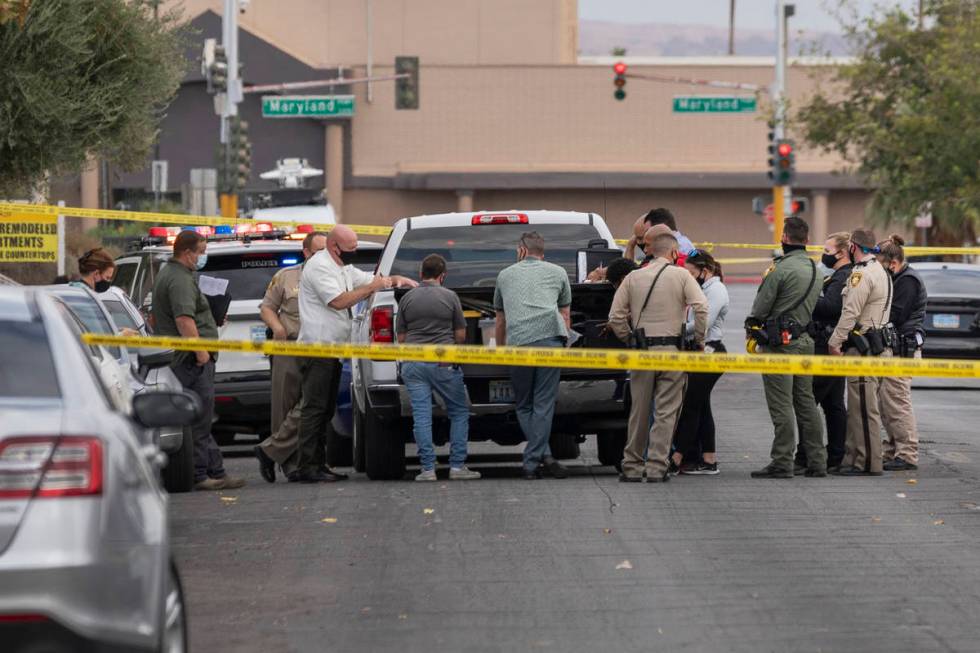 Las Vegas police investigate a double homicide involving two juveniles on the 1000 block of Sie ...