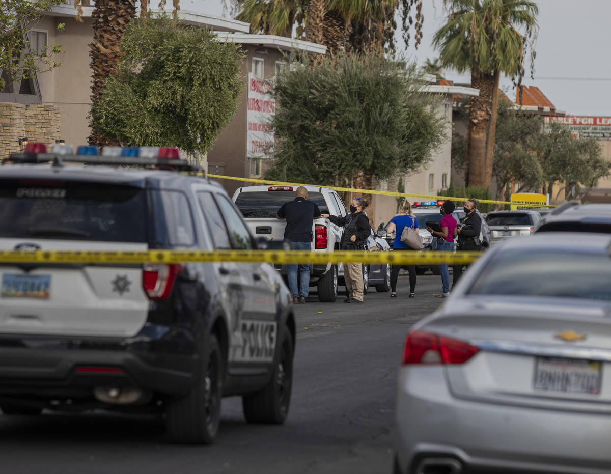 Las Vegas police investigate a double homicide involving two juveniles on the 1000 block of Sie ...