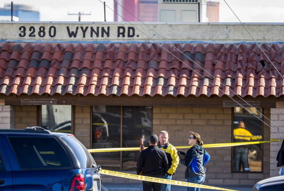 Las Vegas police investigate a homicide in the central valley near 3280 South Wynn Road on Satu ...