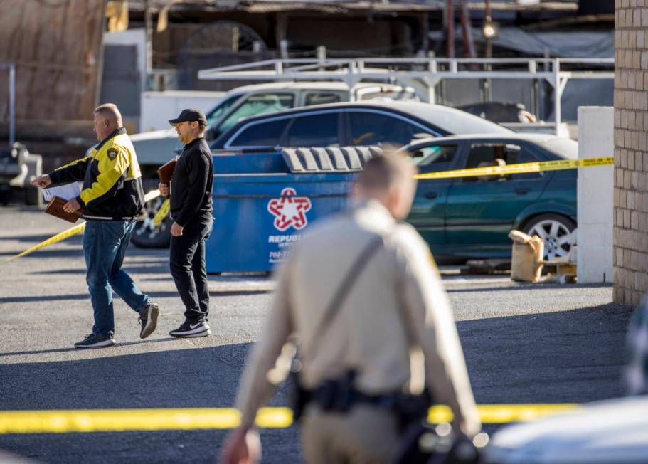 Las Vegas police investigate a homicide in the central valley near 3280 South Wynn Road on Satu ...