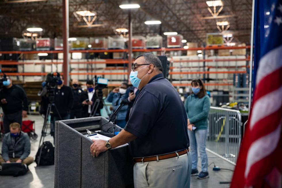 Clark County Registrar Joe Gloria gives an update on the vote count at the Clark County Electio ...