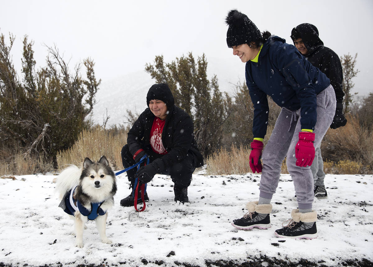 Jose Vasquez, from left, holds his dog Rocky, next to his wife Melissa Aquino and her nephew Al ...