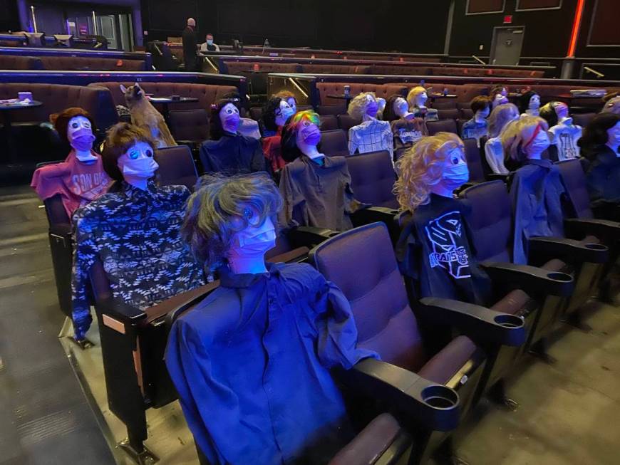 An audience of mannequin heads seated for Tape Face's show at Harrah's Showroom is shown on Sat ...