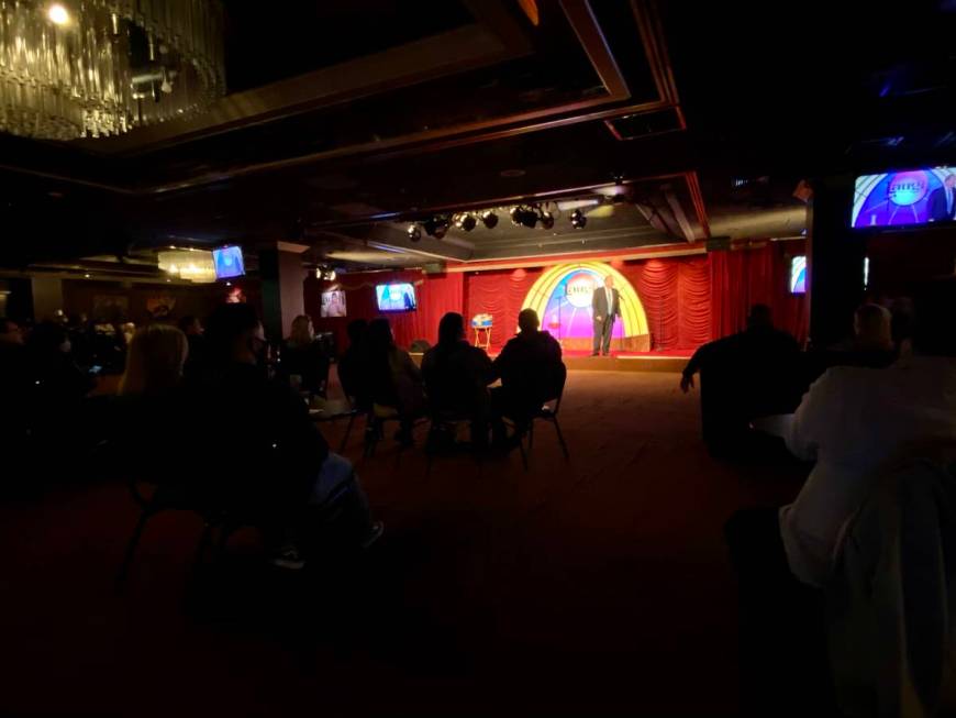 Veteran comic Bob Zany is shown onstage for a socially distant audience at Laugh Factory at the ...