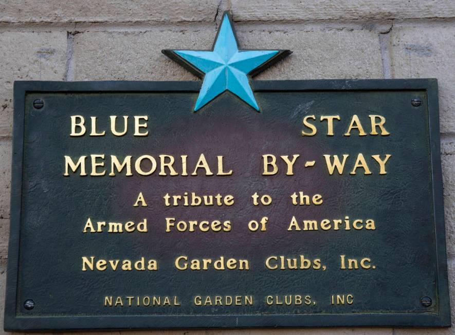 Bleu Star plaque is seen after being rededicated at the Nevada Garden Club at Lorenzi Park, on ...
