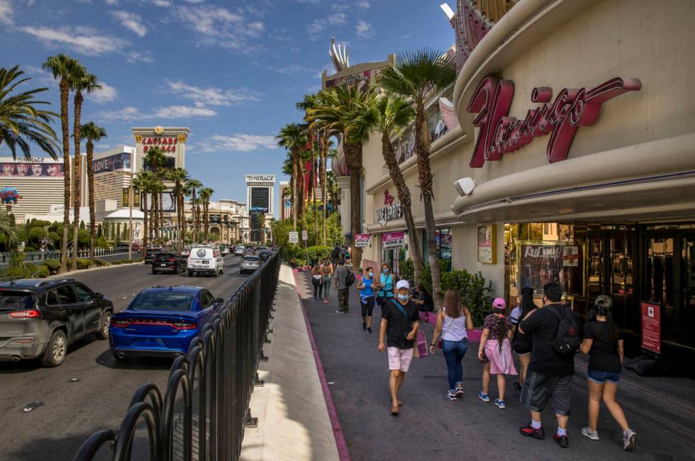 The Las Vegas Strip at the Flamingo was active during Labor Day weekend on Sept. 5, 2020, in La ...