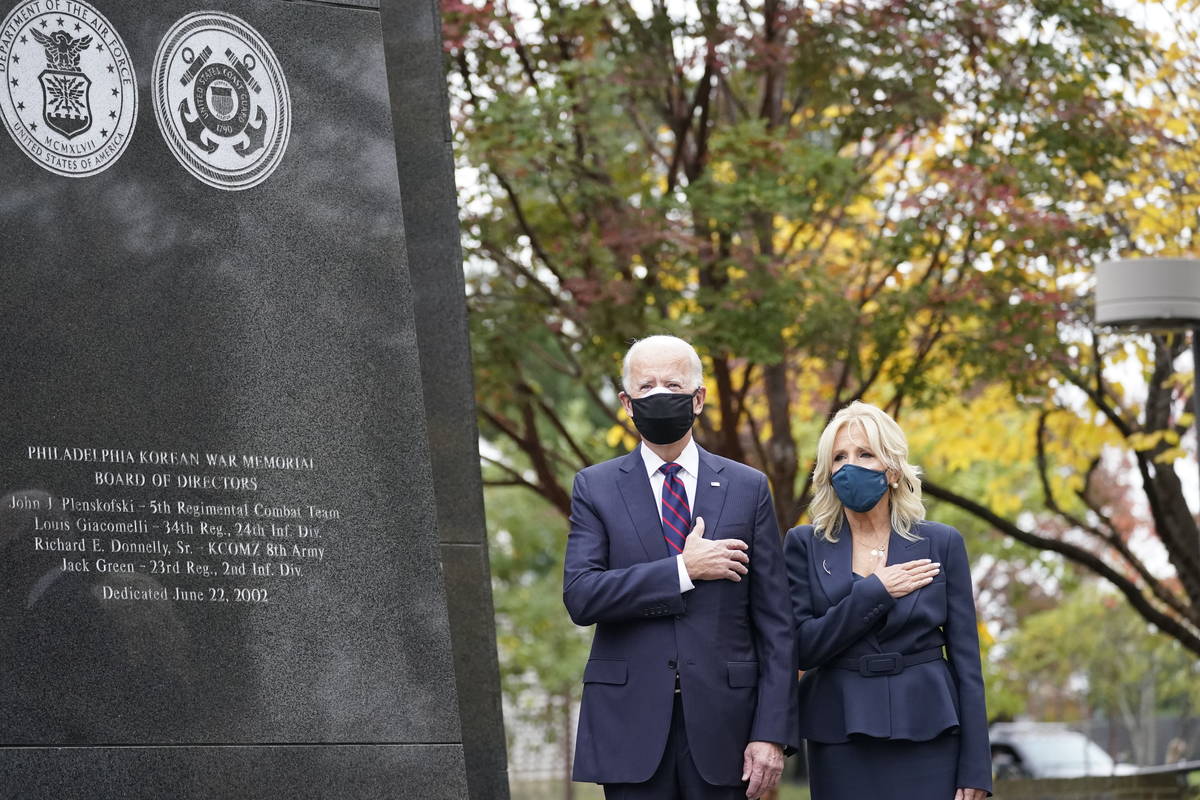 President-elect Joe Biden and Jill Biden, attend a service at the Philadelphia Korean War Memor ...