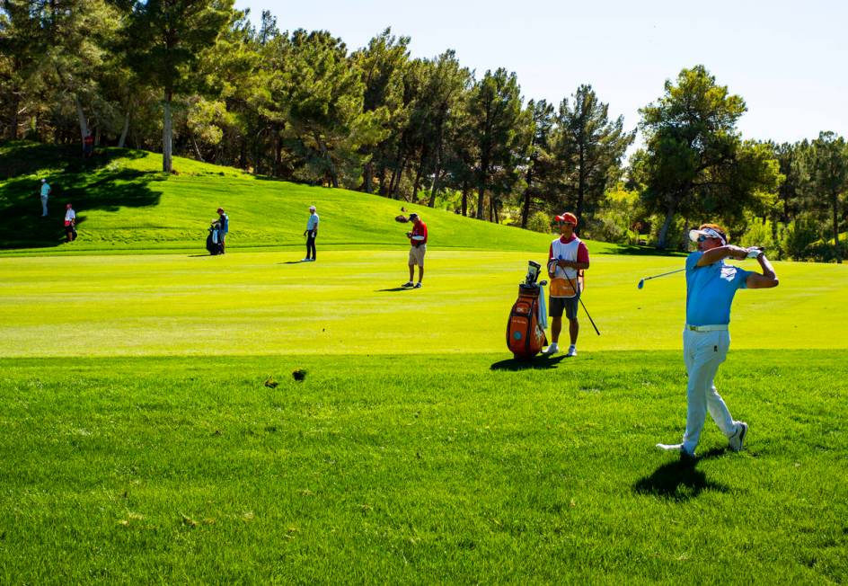 Tae Hee Lee hits a fairway shot at the 10th hole during the second round of the CJ Cup at the S ...