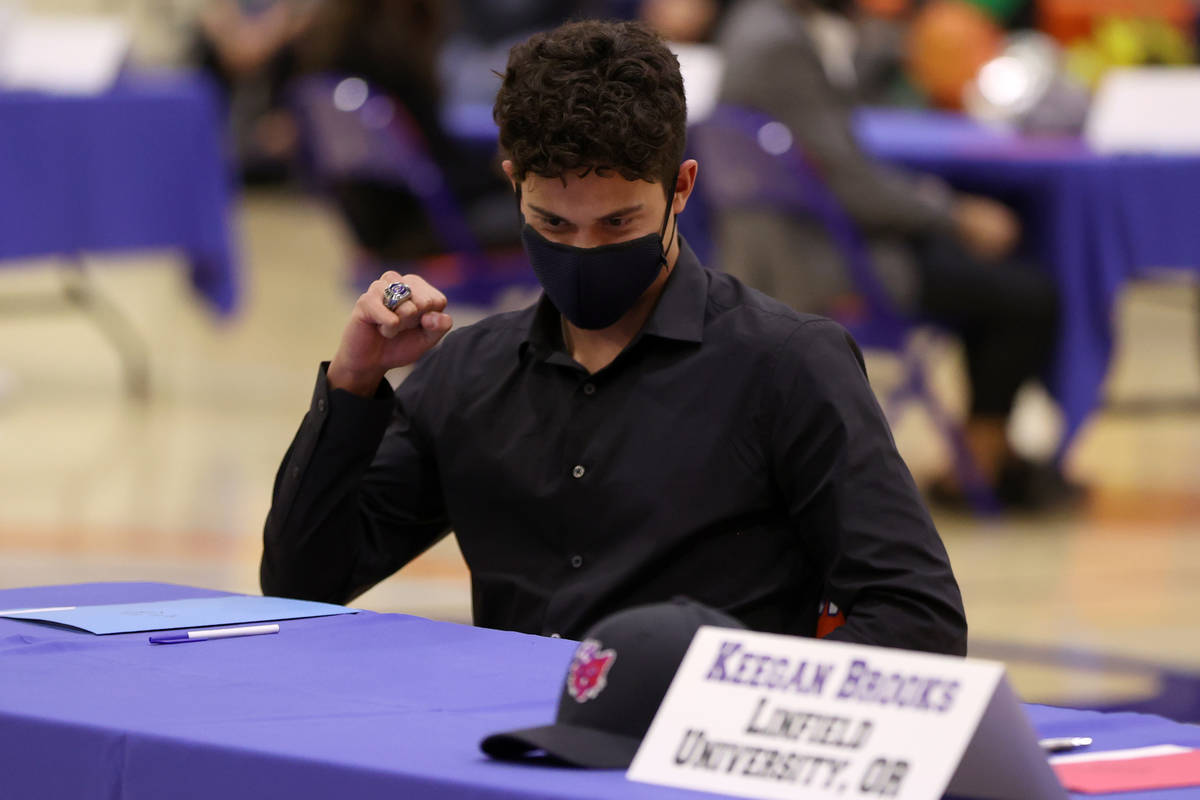 Diesel Fiore participates during a Signing Day ceremony at Bishop Gorman High School in Las Veg ...