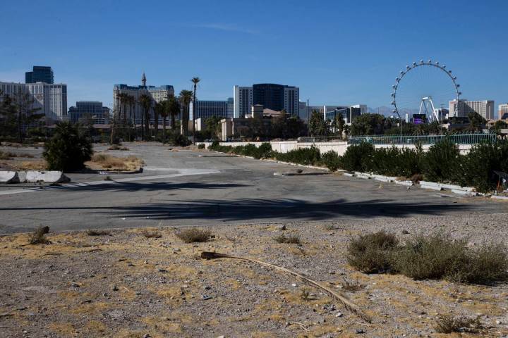 Vacant land east of the Strip on Paradise Road between an empty Siegel Group hotel and a DXL st ...