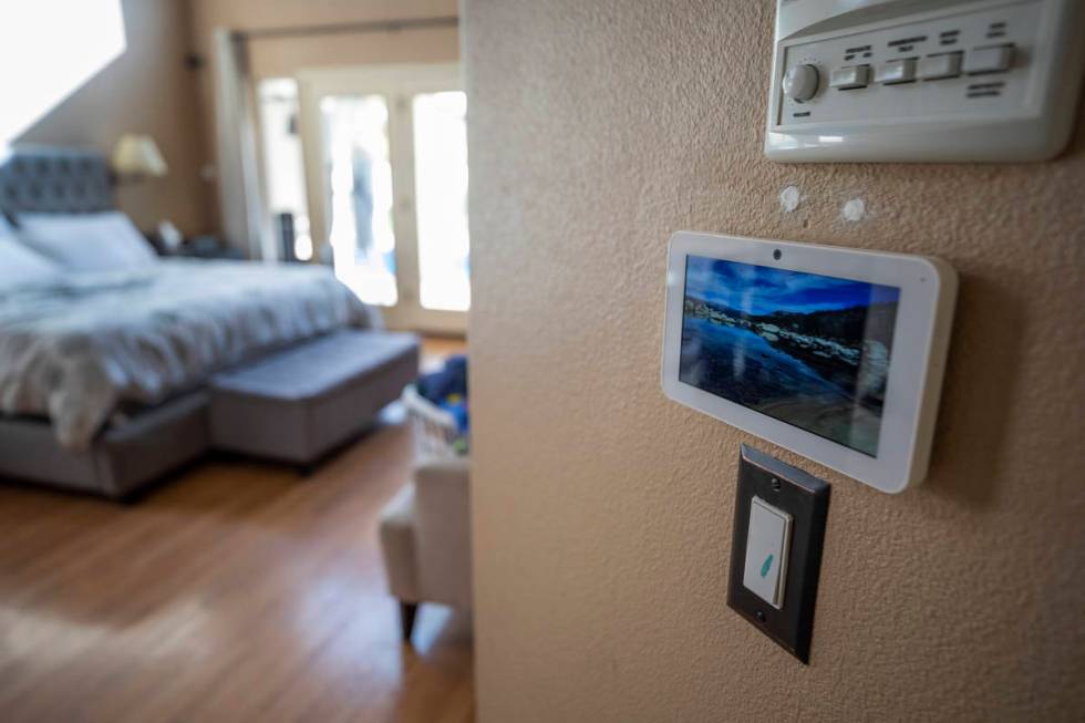 An ADT security system is seen during the installation process, in a home in Las Vegas on Nov. ...