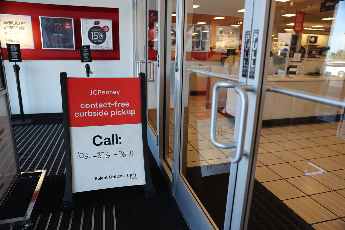 A curbside pickup sign at J. C. Penney, 4485 S Grand Canyon, in Las Vegas, Friday, Nov. 13, 202 ...