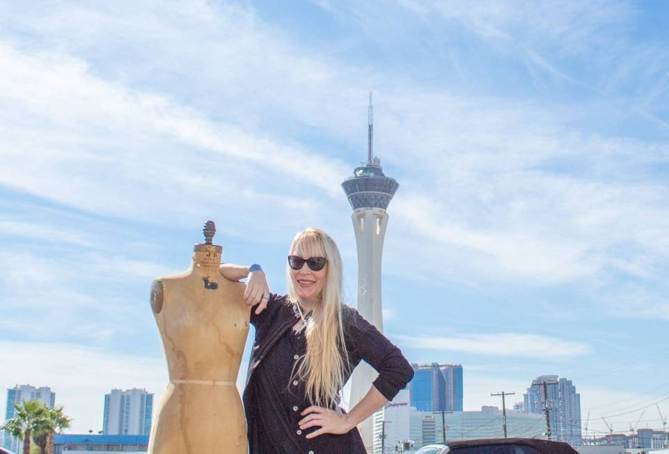 Fashion designer, Anna Bartoletti poses with a mannequin in front of the stratosphere. (Anna Ba ...