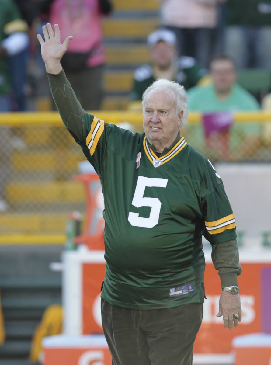 FILE - In this Oct. 2, 2011 file photo, former Green Bay Packer Paul Hornung waves to the crowd ...