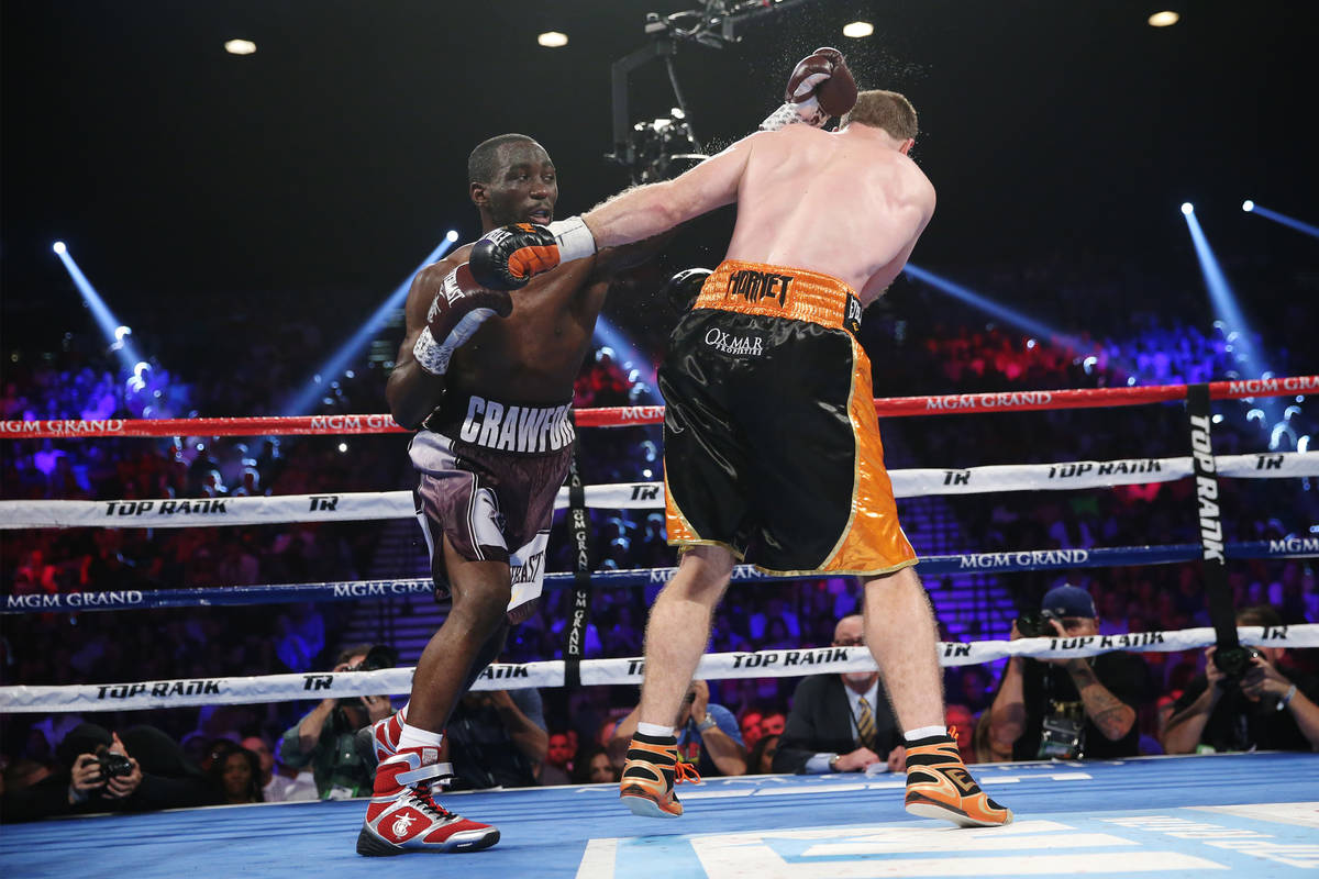 Terence Crawford battles Jeff Horn in the WBO welterweight World Title bout at the MGM Grand Ga ...