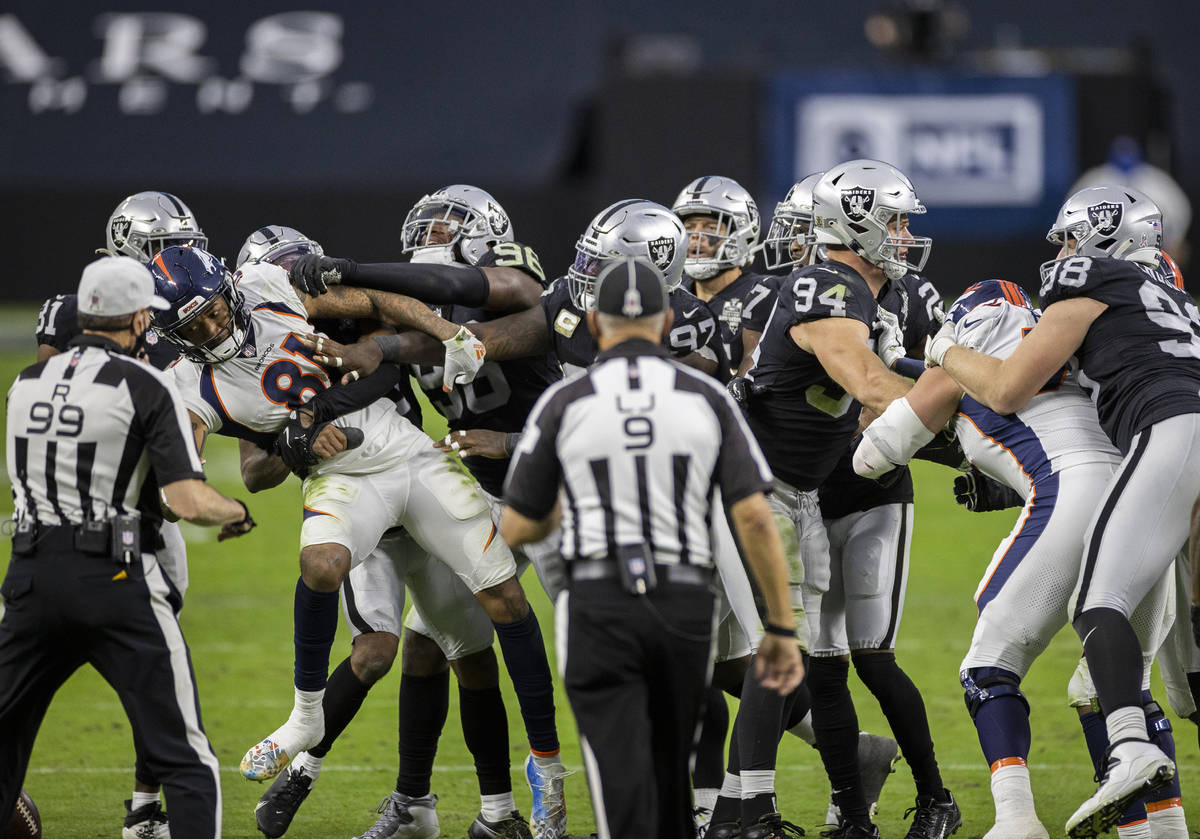 The Las Vegas Raiders and Denver Broncos have to be separated in the fourth quarter during an N ...