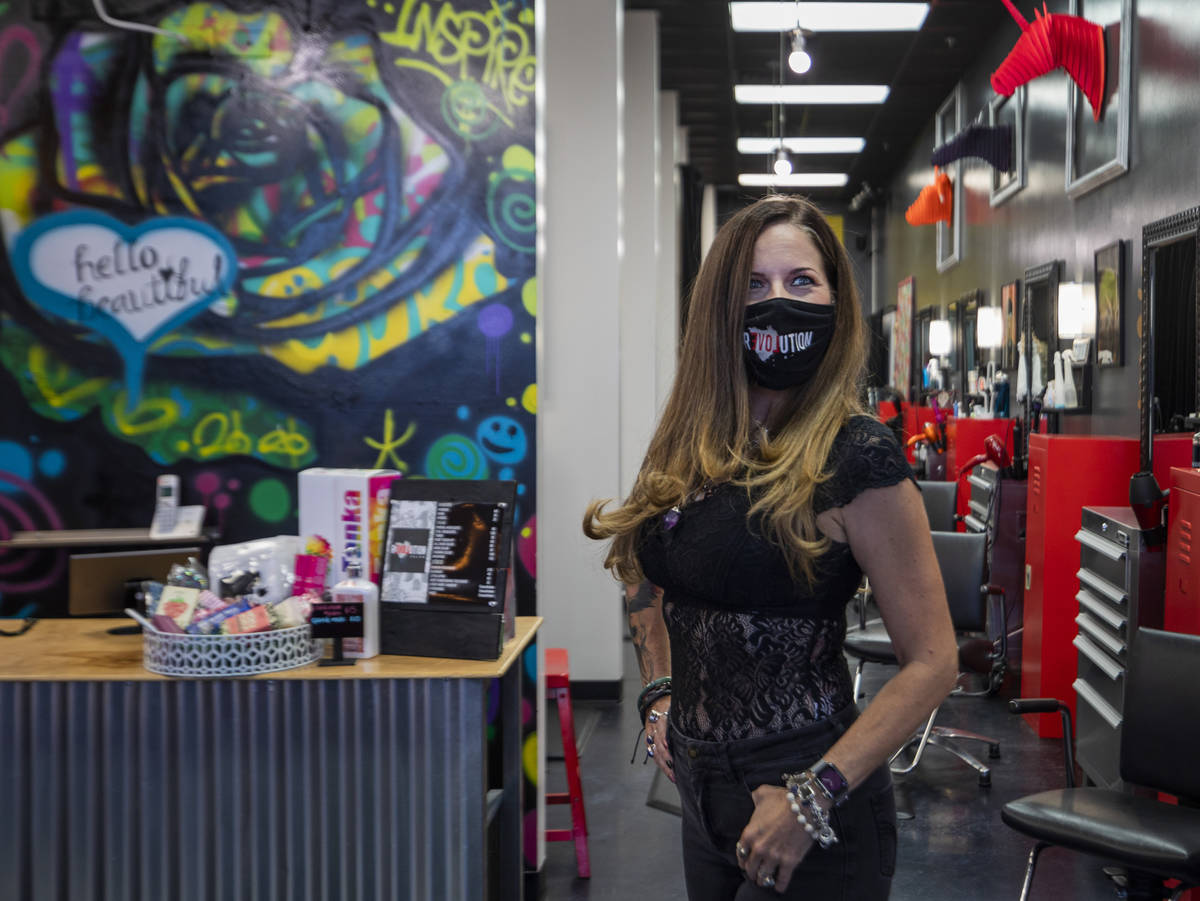 Revolution Salon owner Amanda Deborski is photographed at the salon in Las Vegas, on Tuesday, N ...