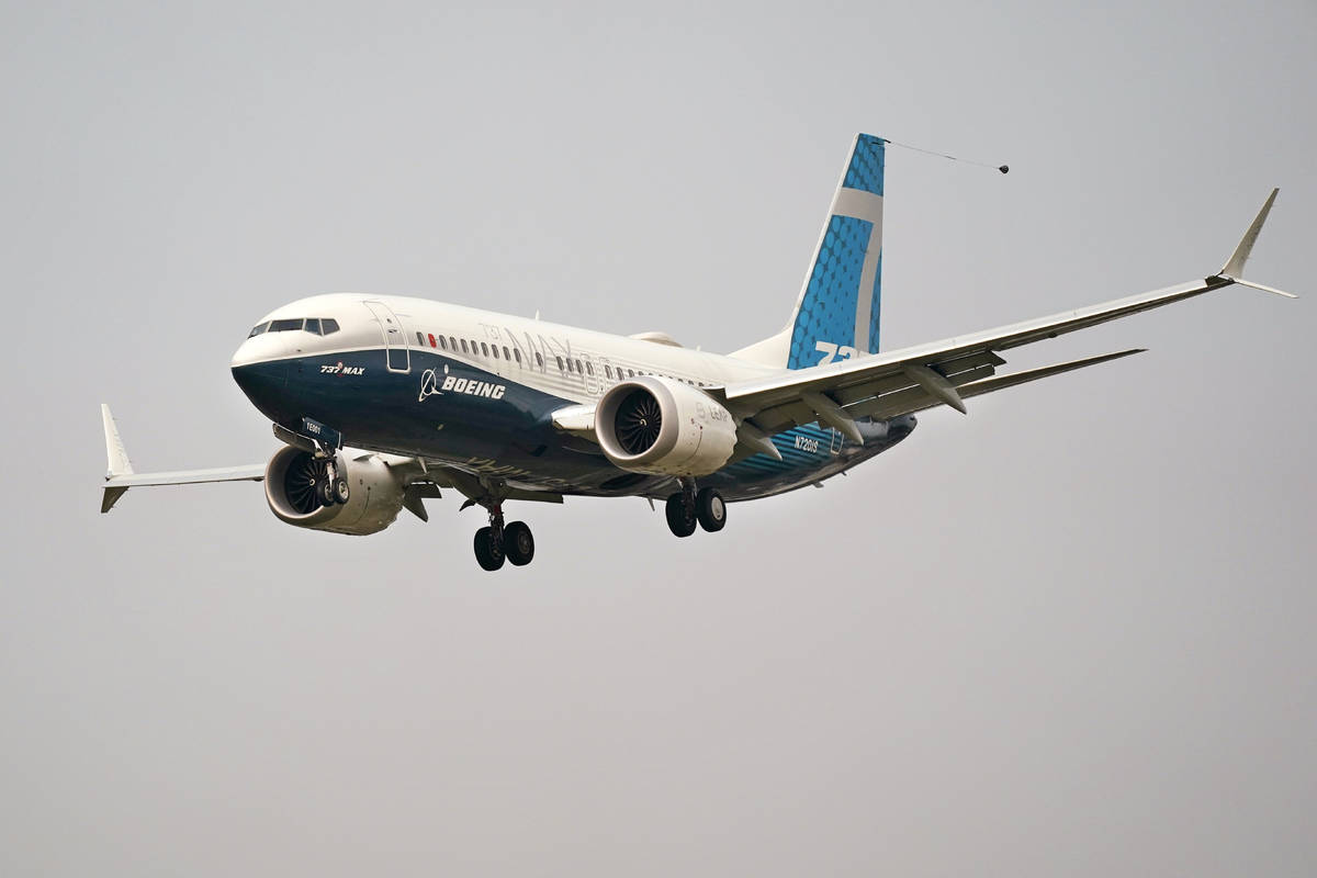 In a Wednesday, Sept. 30, 2020, file photo, a Boeing 737 Max jet, piloted by Federal Aviation A ...