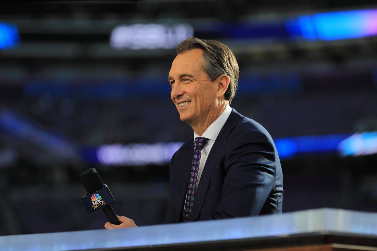 Cris Collinsworth is shown during Super Bowl LII at U.S. Bank Stadium on February 4, 2018 in Mi ...