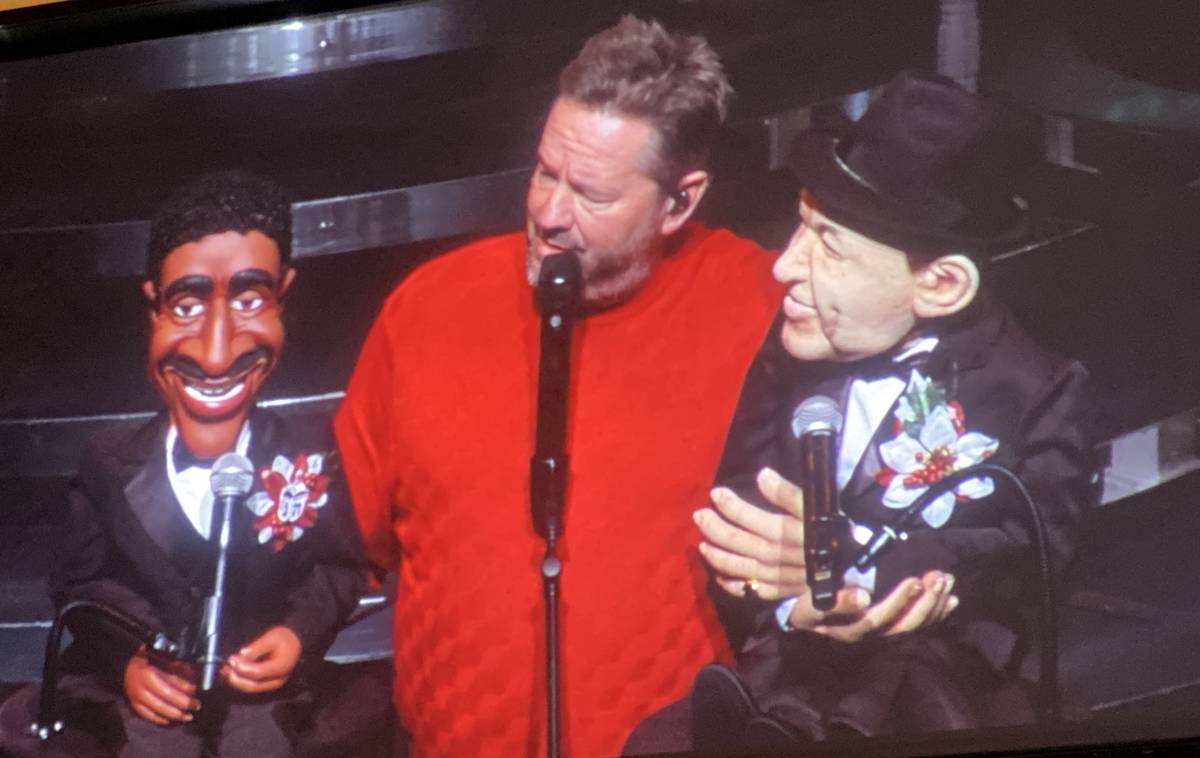 Terry Fator is shown with his Sammy Davis Jr. and Frank Sinatra figures during "A Very Terrry C ...