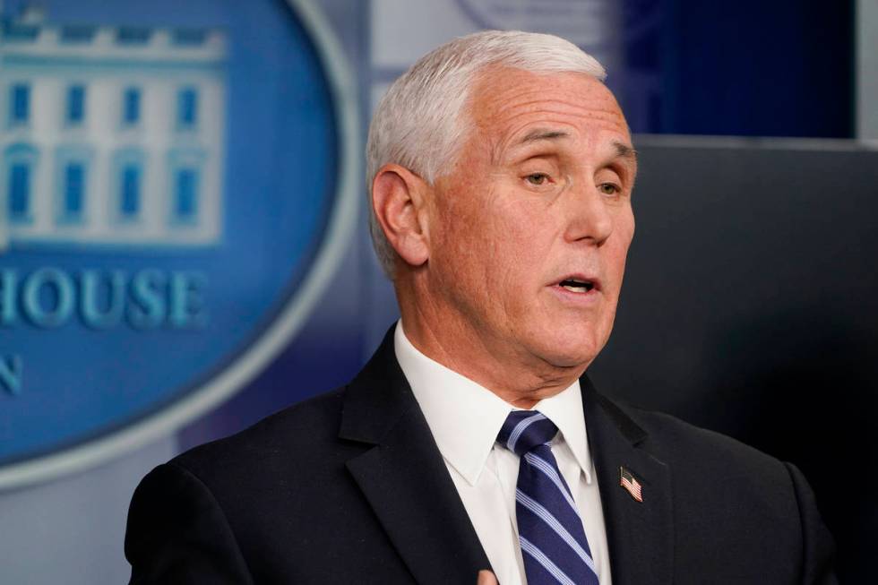 Vice President Mike Pence speaks during a news conference with the coronavirus task force at th ...