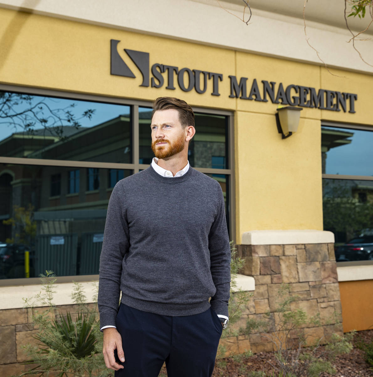 Taylor Verhaalen, president of Stout Property Management, poses for a portrait outside in Las V ...