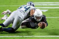 Arizona Cardinals quarterback Kyler Murray (1) dives in for a touchdown against Seattle Seahawk ...