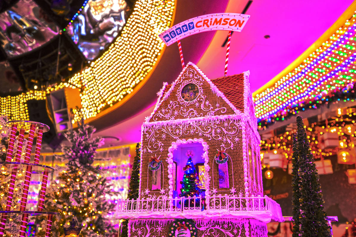 A multi-level gingerbread house at Red Rock Resort's Christmas-themed popup bar Merry Crimson o ...