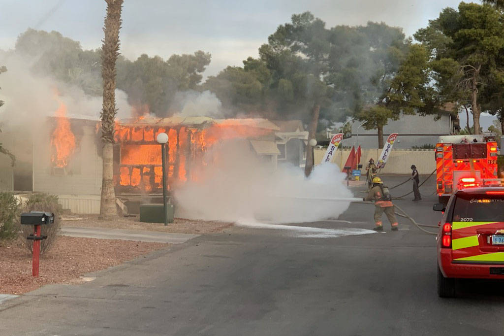 Las Vegas firefighters responded to a fire in a mobile home in east Las Vegas early Monday, Nov ...