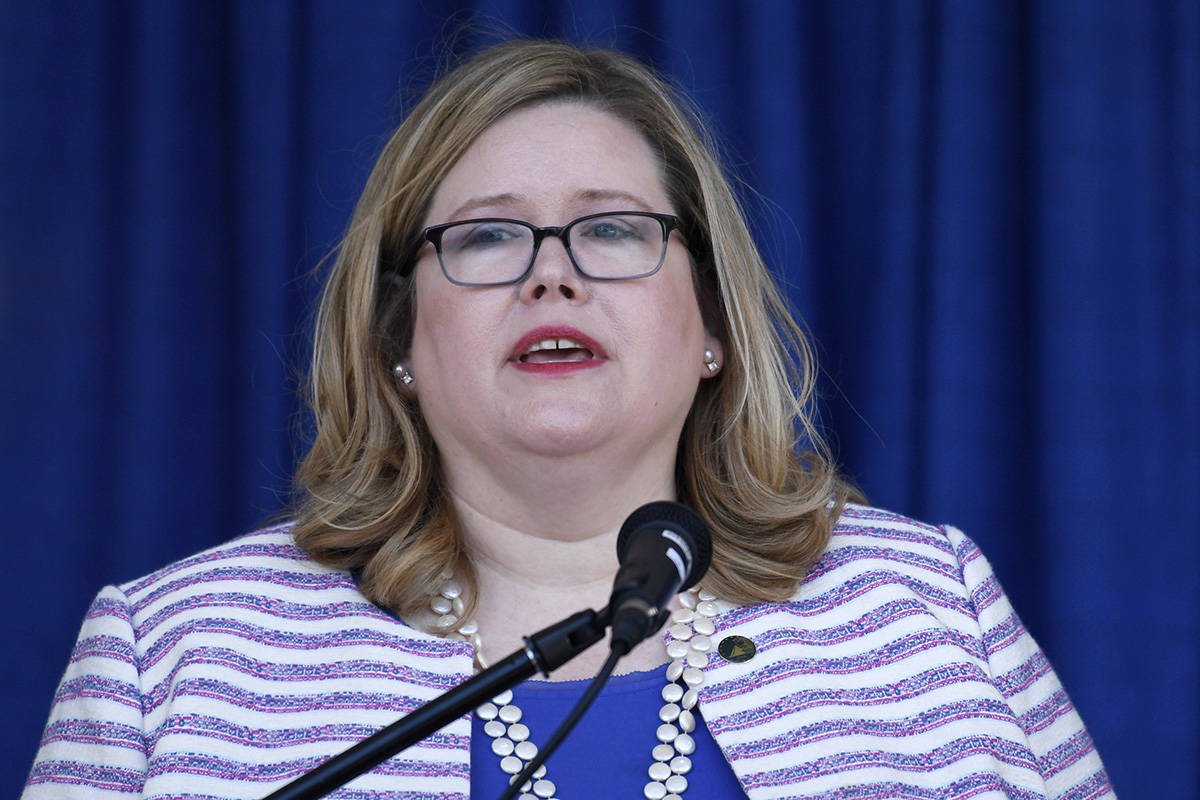FILE - In this June 21, 2019 file photo, General Services Administration Administrator Emily Mu ...