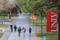 Students walk along a sidewalk at UNLV in this Feb. 9, 2017, file photo. (Las Vegas Review-Journal)