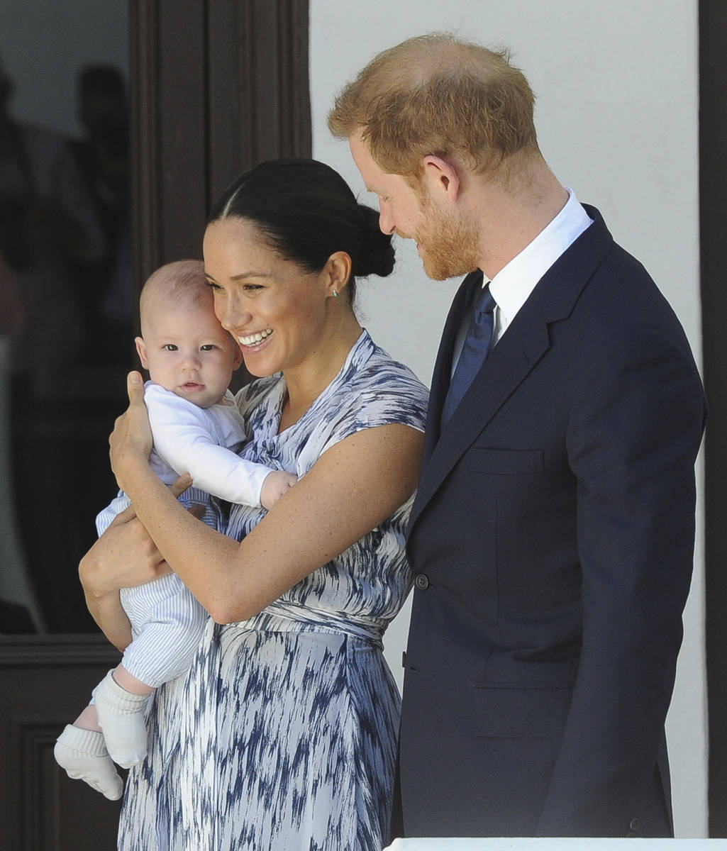 FILE - In this Wednesday, Sept. 25, 2019 file photo Britain's Prince Harry and Meghan, Duchess ...