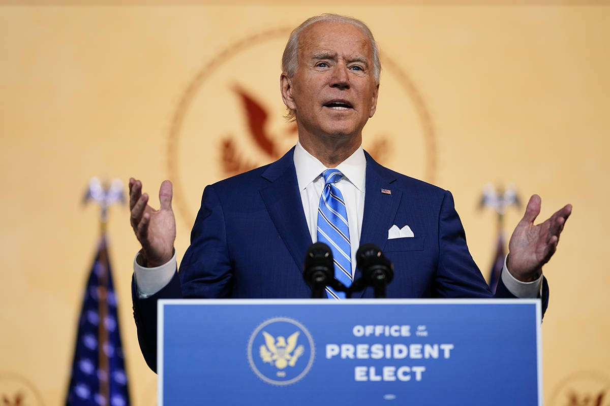 President-elect Joe Biden speaks Wednesday, Nov. 25, 2020, in Wilmington, Del. (AP Photo/Caroly ...