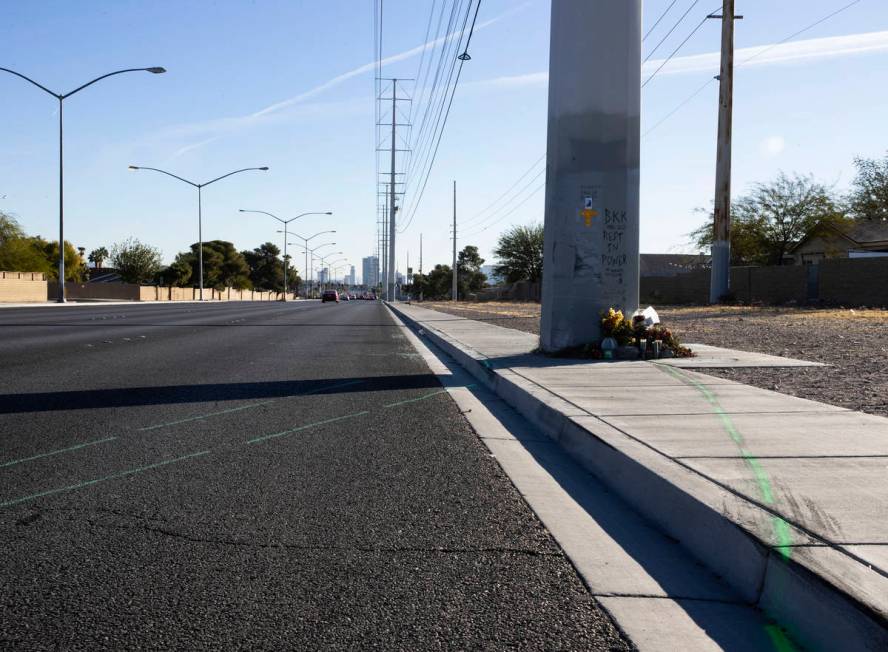 Skid Marks and paint marks left by police are seen near the fatal accident where Brandon Krause ...