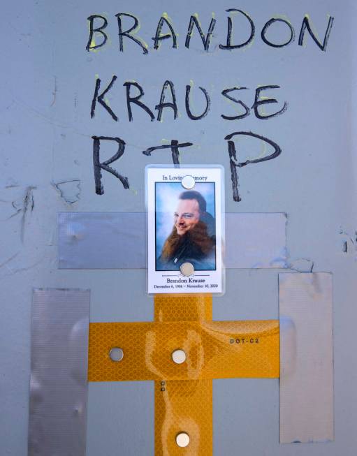 A photograph of Brandon Krause, who was killed in a Nov. 10 car crash, is posted at a makeshift ...