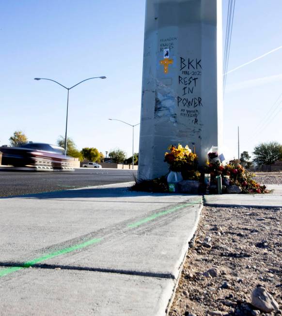 Skid Marks and paint marks left by police are seen near the fatal accident where Brandon Krause ...